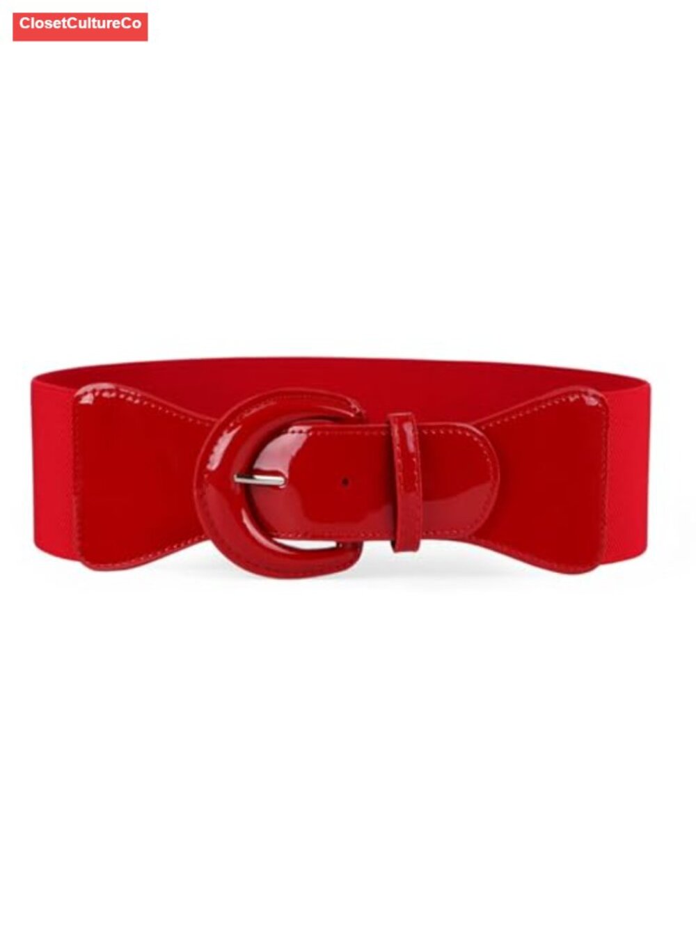 Women Wide Elastic Belt Chunky Buckle Patent Leather Vintage Waist Belt